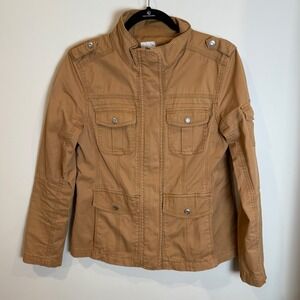 Kensie Jeans Womens Military Jacket Size M Tan Brown Button Up Utility